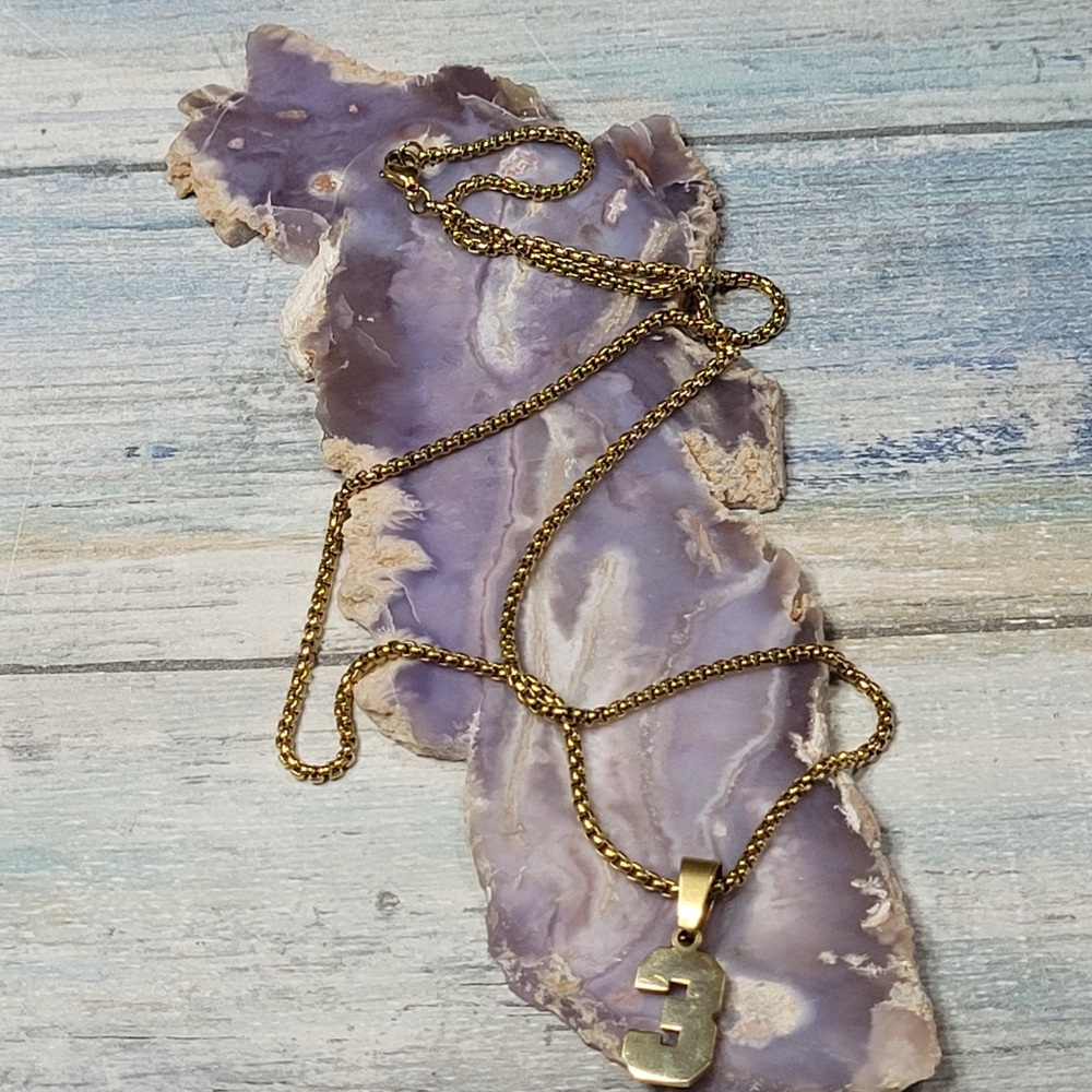 Gold Number 3 Pendant Necklace